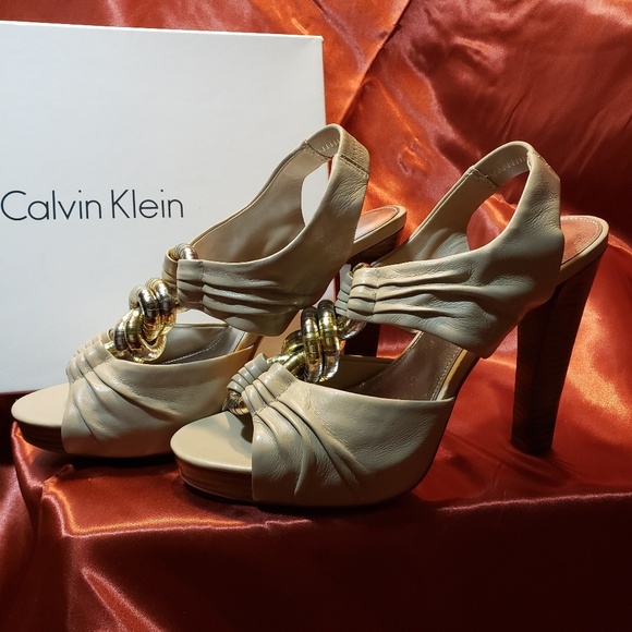 Calvin Klein Shoes - Calvin Klein Taupe Leather Twist Slingback Sandal